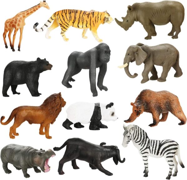 Achort Mini Animal Figures Set 12Pcs Safari Animal Toys Small Zoo Animals Figures Realistic Wild Animal Toy for Kids Toddlers Educational Learning Playset with Elephant Tiger Giraffe Zebra Panda