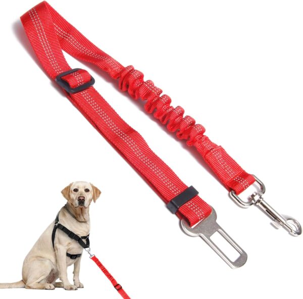 Adjustable Dog Car Seat Belt, Pet Safety Harness with Elastic Strap, Universal Dog Seatbelt for Car Travel, Red, 20in-29in, Adjustable Dog Travel Safety Belt