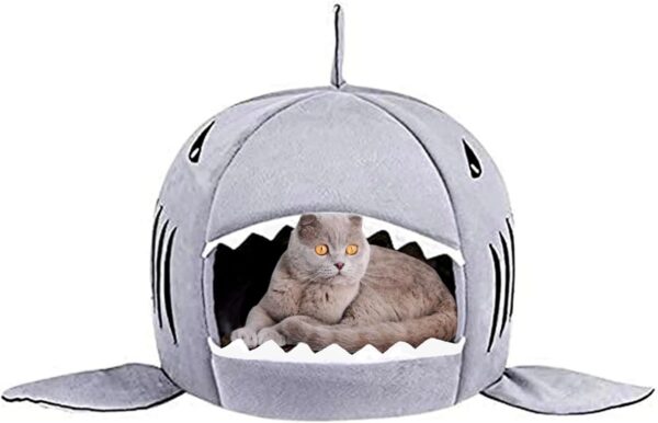 Aliangting Cat Bed Shark Cat Bed Pet Dog Cave Bed Small Cat Bed with Removable Cushion Lovely Pet House Gift for Pet(Grey）