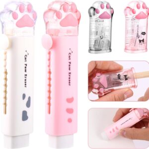 Amaxiu 4PCS Cute Cat Paw Kawaii School Supplies, 2PCS Cute Cat Paw Erasers and 2PCS Cat Paw Pencil Sharpener Retractable Cartoon Eraser Kawaii Manual Pencil Sharpeners for Office Home School