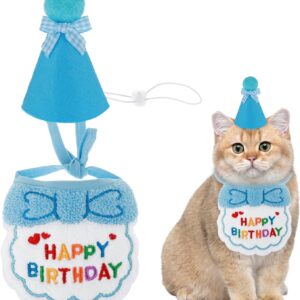 Amaxiu Small Dog Cat Birthday Hat Scarf Set, Cute Pet Birthday Bandana Party Supplies Puppy Happy Birthday Decorations Embroidered Birthday Gift for Girls Boys Kitten Dog(Blue)