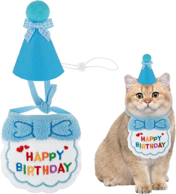 Amaxiu Small Dog Cat Birthday Hat Scarf Set, Cute Pet Birthday Bandana Party Supplies Puppy Happy Birthday Decorations Embroidered Birthday Gift for Girls Boys Kitten Dog(Blue)