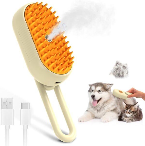 Ankilo 3 IN 1 Cat Brush With Spray, Rechargeable Steam Cat Brush Cat Grooming Brush Dog Brush for Massages, Eliminate Flying Hair, Treatments