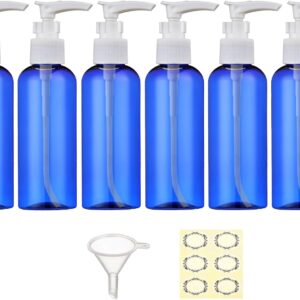 Apstaqeoo 6Pcs 100ML Empty Travel Bottles Plastic Pump Bottle Lotion Dispenser Bottle Set Refillable Small Makeup Cosmetic Container TSA Approved for Toiletries Shampoo Massage Cleansing Oil (Blue)