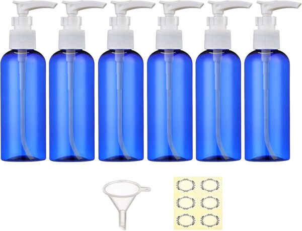 Apstaqeoo 6Pcs 100ML Empty Travel Bottles Plastic Pump Bottle Lotion Dispenser Bottle Set Refillable Small Makeup Cosmetic Container TSA Approved for Toiletries Shampoo Massage Cleansing Oil (Blue)