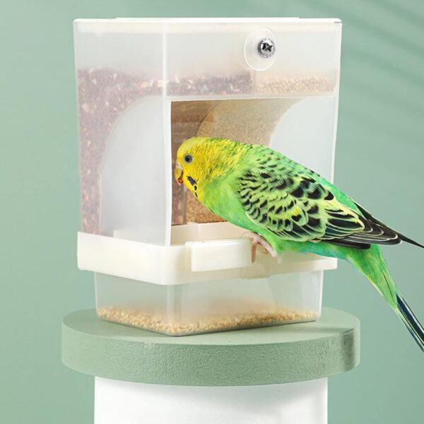 Automatic Bird Feeder, No Mess Pet Feeder, Bird Cage Accessory Transparent Double Compartment Hanging Seed Food Container for Small Medium Budgerigar Parakeets Canary Cockatiel Finch Lovebirds(A)