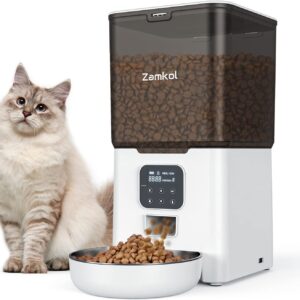 Automatic Cat Feeder, 6L Timed Pet Food Dispenser Up to 48 Portions 4 Meals Per Day, Dual Power Supply, Stainless Steel Bowl & Desiccant Bag, LCD Screen, 10s Voice Recorder for dogs and cats