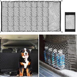 BBXWANG Dog Guard for Car Boot Universal, Dog Car Barrier Dual Layer Safety Net, Mesh Fence Car Dog Guard 47.24" x 35.43", Pet Travel Vehicle Accessories, with Car Storage Organiser Net Velcro