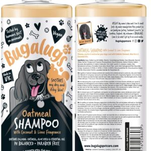 BUGALUGS Oatmeal & Aloe Vera Dog Shampoo dog grooming shampoo products for smelly dogs with fragrance, oatmeal puppy shampoo, professional Vegan pet shampoo & conditioner (500ml)