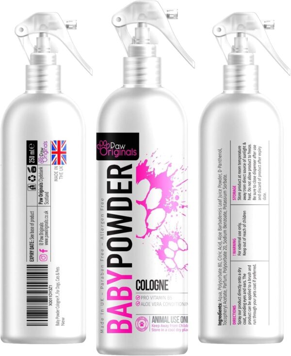 Baby Powder Cologne Perfume For Dogs - Long Lasting Deodoriser For Dogs & Aloe Vera Coat Conditioner- Naturally Derived - Lasts Up to 3 Days - 250ML - Perfume & Conditioner For Dogs, Cats & Pets