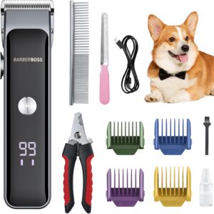 BarberBoss All-in-One Dog Grooming Kit, Dog Clippers Professional for Thick Hair, Dog Clippers Cordless, Cat Clippers for Matted Fur, Pet Grooming Kit, Pet Clippers, Dog Trimmer for Grooming, QR-9089