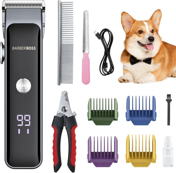 BarberBoss All-in-One Dog Grooming Kit, Dog Clippers Professional for Thick Hair, Dog Clippers Cordless, Cat Clippers for Matted Fur, Pet Grooming Kit, Pet Clippers, Dog Trimmer for Grooming, QR-9089