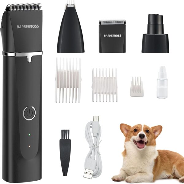 BarberBoss Dog Grooming Kit, Dog Trimmer for Grooming, Dog Clippers Professional for Thick Hair, Dog Clippers Cordless, Cat Clippers for Matted Fur, Pet Grooming Kit QR-9092