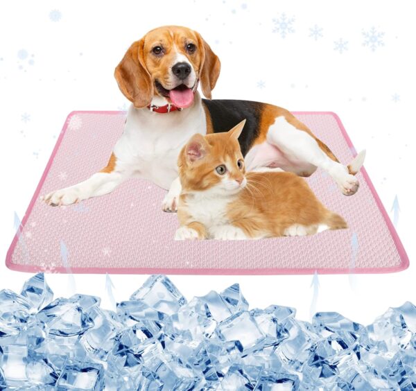 Beaface Dog Cooling Mat, Pet Self Cooling Pad Mats for Dogs, Dog Cooling Bed Cool Mats for Pets Small Medium Large Dogs Indoor Outdoor Summer (S, Pink)