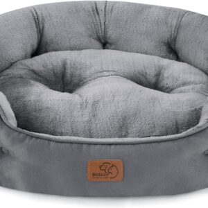 Bedsure Small Dog Bed Washable - Large Cat Beds for Indoor Cats and Puppy, Grey Dog Bed Sofa for Medium Dogs with Slip-Resistant Bottom, Gift For Small Dogs and Cats, Round, 63x53x20cm