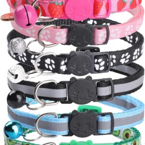 Bigqin 6 Pack Cat Collars with Bells, Adjustable Breakaway Cat Collars, Reflective Cat Collars for Girl Cats Male Cats Pet Supplies, 6 Colors