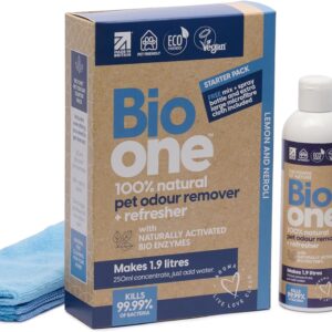 Bio One Enzyme Cleaner - Pet Odour Eliminator, Pet Urine and Pet Stain Remover - Kills Bacteria and Eliminates Pet Odours from Dog & Cat Urine, Faeces, Sick - Pet Carpet Cleaner, 250ml Concentrate