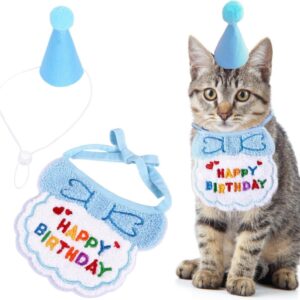 Birthday Hat for Small Dog & Cat, Cute Cat Birthday Hat Scarf Set, Cat Bandana Happy Birthday Decorations Puppy Birthday Bib Kitten Party Supplies Pet Birthday Accessories