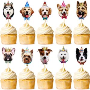 Blumomon 30Pcs Dog Cupcake Toppers Cute Puppy Faces Cake Topper Picks Party Bunting Decorations for Dog Puppy Theme Kids Birthday Baby Shower Party Supplies