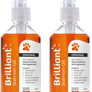 Brilliant Salmon Oil for Dogs, Cats, Puppy, Horse, Ferret & Pets - Pure Omega 3, 6 & 9 Fish Oil Food Supplement | Treats Itchy Skin, Joint Care, Heart Health & Natural Coat Hofseth BioCare (2x300ml)