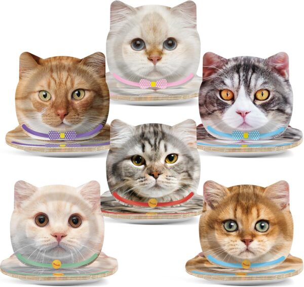 CHUNNIN 60 Pcs Cat Party Plates Cat Shaped Dinner Plates for Cute Kitten Birthday Party Supplies Kitty Disposable Dinnerware Plates for Cat Theme Birthday Baby Shower Party Favors Decorations