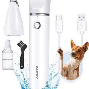 Casfuy Cordless Dog Paw Trimmer - Low Noise Dog Clippers with Double Blades USB Rechargeable Grooming Clipper for Dogs Cats and Small Pets for Trimming Hair Around Paws, Eyes, Ears, Face, Rump