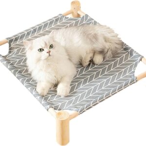 Cat Bed Cotton and Linen Free Standing Pet Hammock Sleep Supplies Solid Wood Legs (Grey)