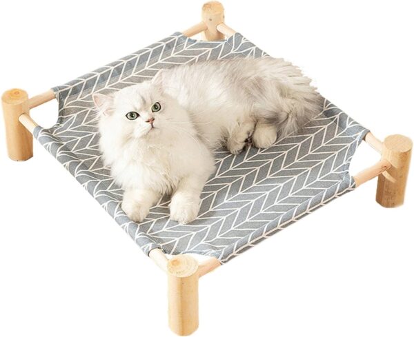 Cat Bed Cotton and Linen Free Standing Pet Hammock Sleep Supplies Solid Wood Legs (Grey)