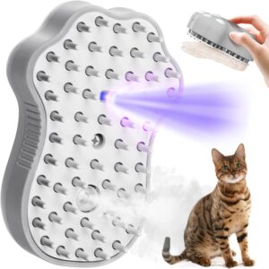 Cat Steam Brush, 4 in 1 Cat Steamy Brush Cleanser, Dog Massage Grooming Brush with Release Button, Pet Hair Cleaning Shedding Comb for Kitten by ZITSMS(Grey Paw)