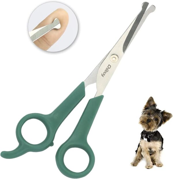 Chi-buy Pet Grooming Scissors for Dogs and Cats, with Safe Round Tips, Stainless Steel Dog Eye Cutting Scissors, Home Professional Pets Grooming Tool (Green)