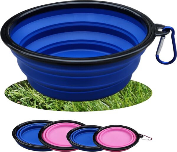 Collapsible Travel Dog Bowl Portable Large Or Small Pet Water and Food Feeding Bowl Outdoor Easy To Carry With Hook Blue or Pink (Blue Large)