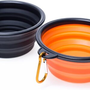 Collapsible Travel Dog Bowl, Portable Pet Cat Food Water Feeding Bowl, Set of 2(orange and black)