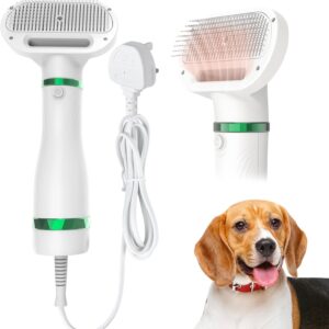 ColorCoral Dog Hair Dryer with Pet Hair Brush 2 in 1 Pet Hair Grooming Set with 3 Heating Grade and 1 Button Hair Removal Function for Small and Middle Sized Dogs and Cats