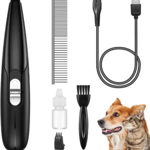 Criacr Dog Grooming Clippers, Electric Cat Dog Paw Clippers, Low Noise Pet Clippers, USB Rechargeable Pet Hair Trimmer, 2 Speed Clippers Dog Grooming for Hair Around Face, Eyes, Ears, Rump, Paws