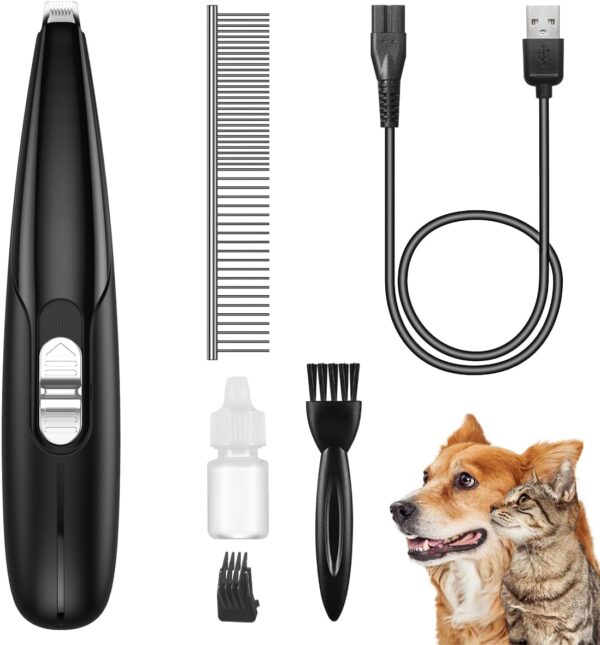 Criacr Dog Grooming Clippers, Electric Cat Dog Paw Clippers, Low Noise Pet Clippers, USB Rechargeable Pet Hair Trimmer, 2 Speed Clippers Dog Grooming for Hair Around Face, Eyes, Ears, Rump, Paws