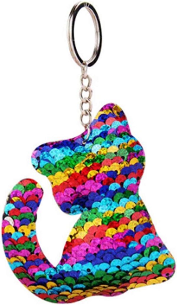 CrownOfRibbons Cat Keyring Rainbow Sequin Style, Girls Pocket Money Toy, Stocking Filler, Sparkly Kitten