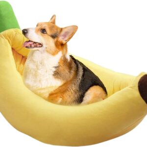 Cute Banana Cat Bed House Pet Indoor Soft Warm Cuddle Bed Dog Puppy Kitty Nest House Cozy Sleeping Bed Claming Bed Washable Pet Cave Snooze Bed Hut with Removable Cushion for Cats and Small Dogs