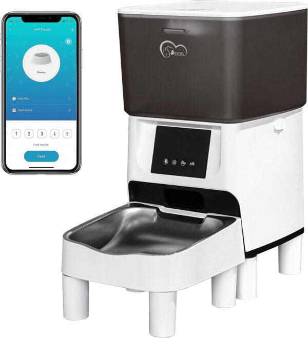 DOEL Automatic Cat Feeder With Elevated Feet Timed and Quantitative Feeding with Stainless Steel Bowl APP Remote Control with Dual Power Dry Food Cat Feeder Pet Feeder 4L