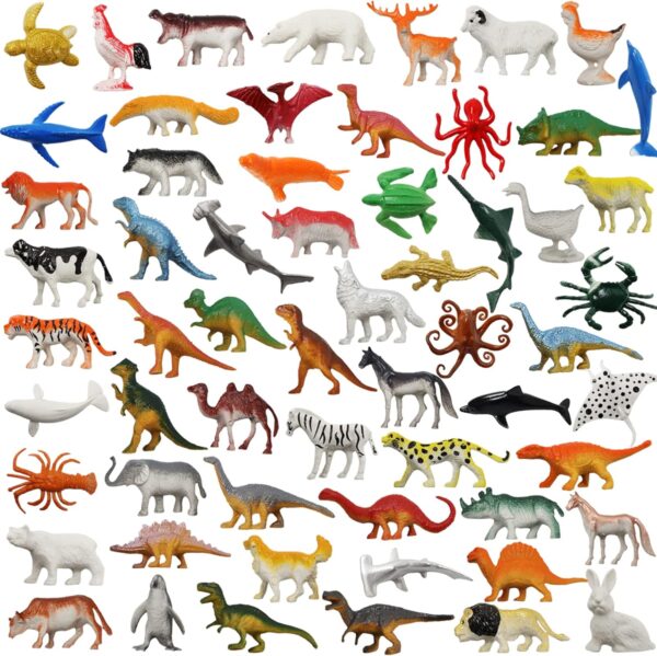 DOITEM Animal Toys, 60 Pcs Assorted Dinosaur Ocean Sea Animal Farm Animal Jungle Animal Wild Animals Dinosaurs Figure Realistic Plastic Zoo Play Set Small Toys for Kids Cupcake Topper Party Favors