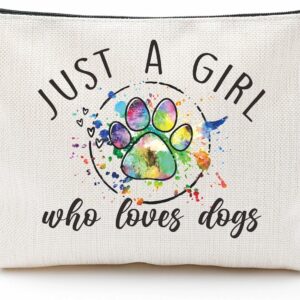 DYIRBIIY Just A Girl Who Loves Dogs Cosmetic Bag, Make Up Linen Bag, Colorful Puppy Footprint Toiletry Bag, Zipper Pouch For Travel & Daily Uses, Gift For Girls, Pet Owner, Bags & Accessories - 03,