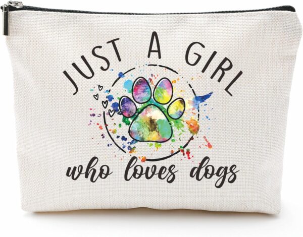 DYIRBIIY Just A Girl Who Loves Dogs Cosmetic Bag, Make Up Linen Bag, Colorful Puppy Footprint Toiletry Bag, Zipper Pouch For Travel & Daily Uses, Gift For Girls, Pet Owner, Bags & Accessories - 03,