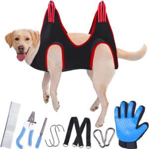 DZOZO Pet Dog Grooming Hammock Kit Pet Grooming Helper Dog Sling Hanging Harness Dog Grooming Hammock Harness Pet Supplies Kit with Nail Clippers Trimmer Pet Comb Dog Hammock Restraint Bag