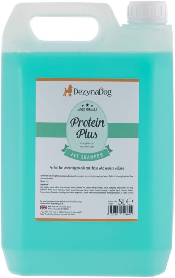 DezynaDog Magic Formula Protein Plus High Volume Dog Shampoo - Volumising Shampoo for Dogs - Perfect for Scissoring Breeds - Strengthens & Adds Body to Unruly Coats - Show Quality Finish, 5 Litre