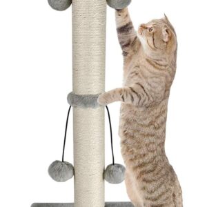 Dimaka 74cm Tall Cat Scratching Post, Scratch Post for Large Cats with 4 Teasing Hanging Ball, Natural Sisal Rope (Vertial Tree)