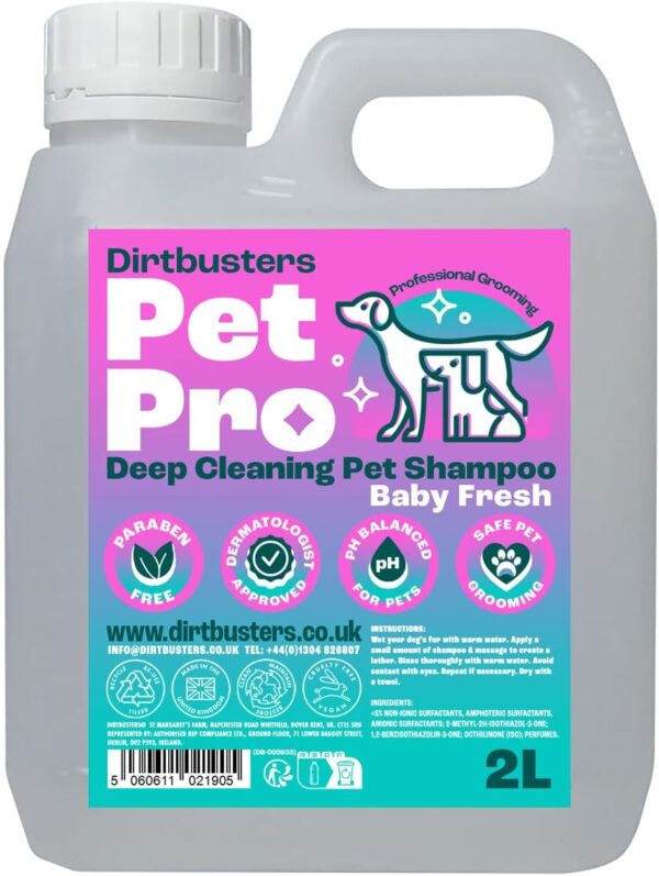 Dirtbusters Pet Pro Dog Shampoo Sensitive Skin, Deep Cleaning Professional Dog Grooming & Puppy Shampoo & Conditioner For Smelly Dogs, Baby Fresh (2L)