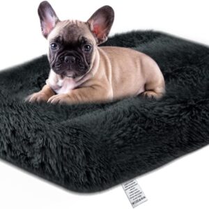 Dog Bed Crate Mattress - 24 Inch Fluffy Anti Anxiety Calming Pet Bed cushion - Washable Soft Plush Comfy Puppy Beds Padded Cat Mat Non Slip Bottom for Small Dogs Pet, Dark Grey