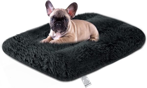 Dog Bed Crate Mattress - 24 Inch Fluffy Anti Anxiety Calming Pet Bed cushion - Washable Soft Plush Comfy Puppy Beds Padded Cat Mat Non Slip Bottom for Small Dogs Pet, Dark Grey