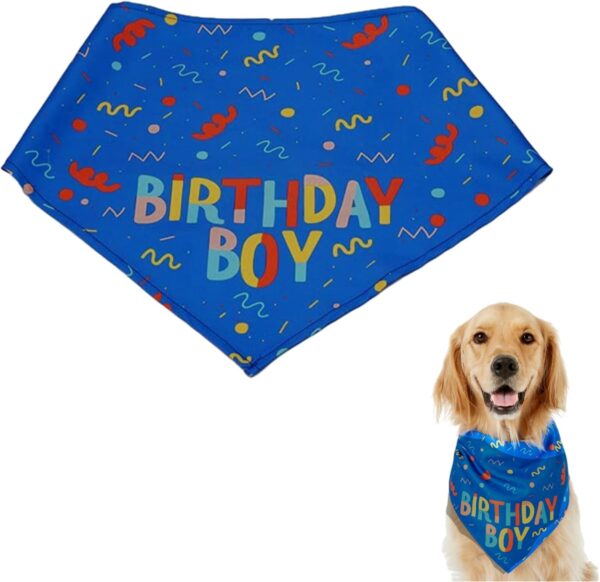 Dog Birthday Bandana, Birthday Dog Bandana Boy Dog Neckerchief for Dog Birthday Present Triangle Dog Scarfs Bandanas for Small Medium Dogs Pets Birthday Party Supplies (Blue)