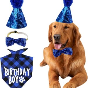 Dog Birthday Bandana Hat Bow Tie Set, Pets Birthday Party Supplies, Dog Birthday Bandana Dog Birthday Hat Dog Bow Tie, Birthday Decorations Great Puppy Dog Birthday Outfit Boy