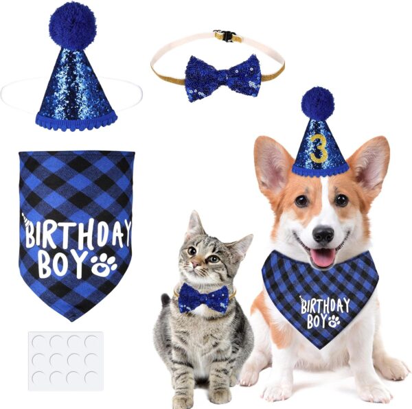 Dog Birthday Party Supplies Puppy Birthday Bandana Dog Birthday Bandana Dog Bow Tie Collar Birthday with 0-8 Numbers for Puppy Dog Birthday Party Outfits